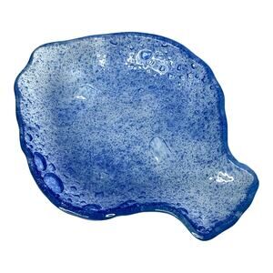 VTG Blue Bubble Art Glass FISH BOWL Trinket Dish 7x5 Soap Holder Jewelry Plate
